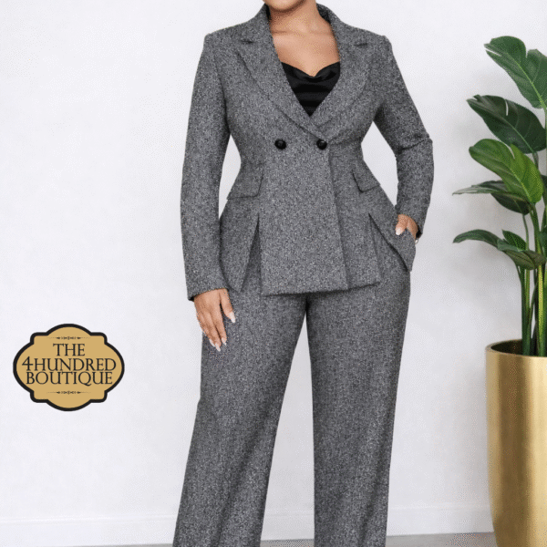 Plus Size Tweed Suit Set, Black