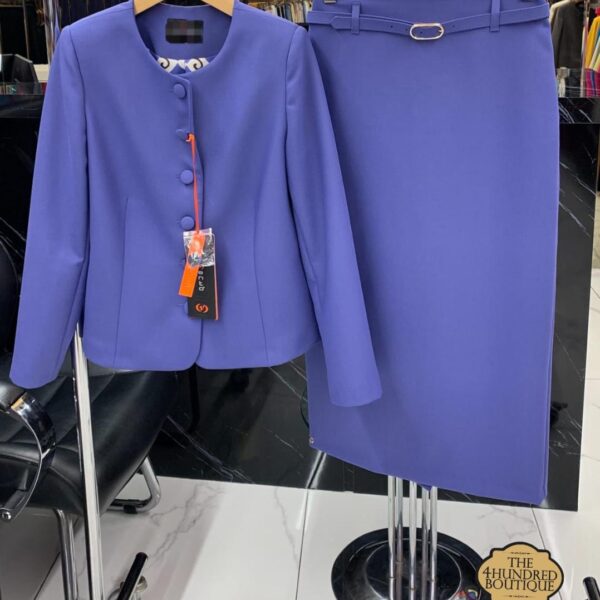 Collarless Skirt Suit Set, Purple