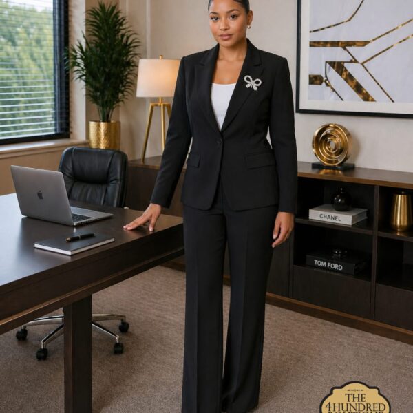 Single Button Leather Belt Jacket Set