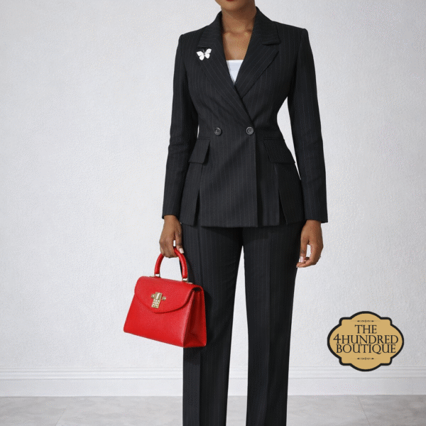 Plus Slit Pinstripe Suit Set, Black