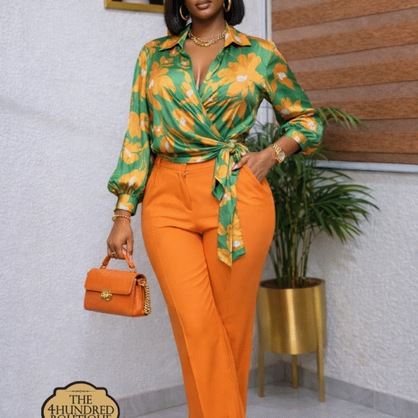 Floral Wrap Shirt,  Gold