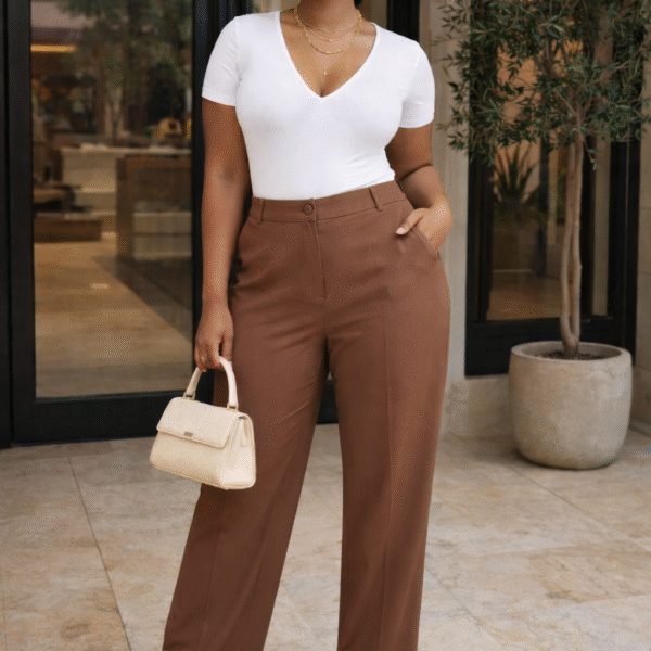 Plus Lengthy Wide Leg Pant, Brown