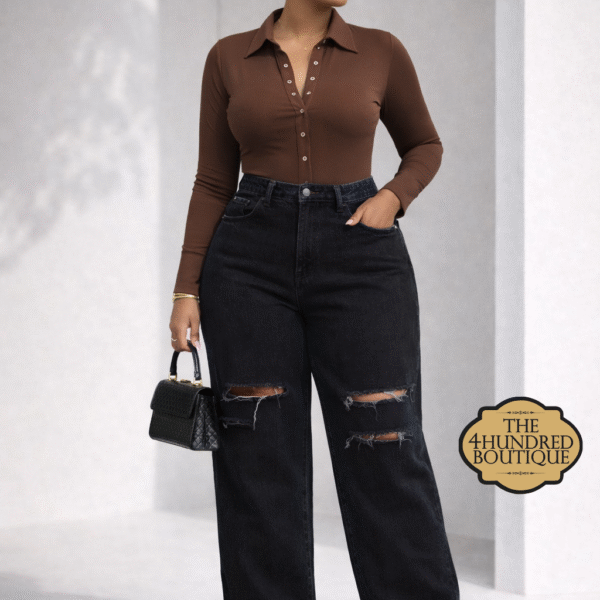 Long Sleeve Bodysuit, Coffee Brown