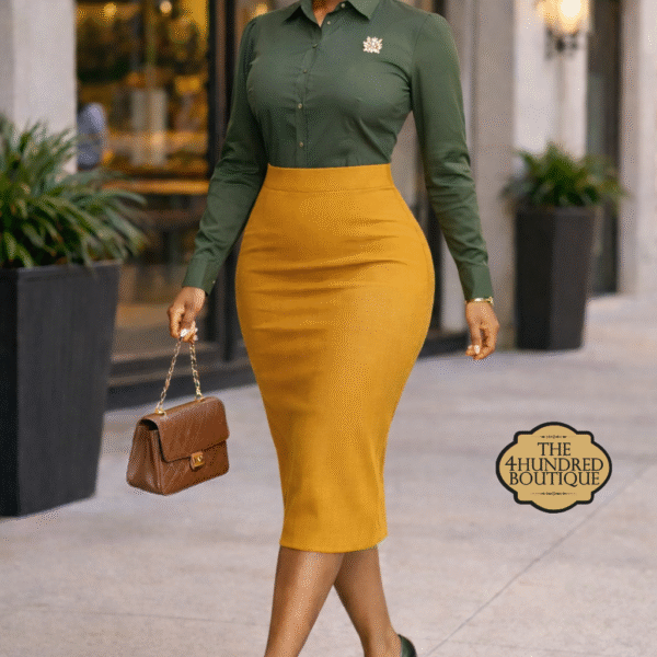 Plus Long Sleeve Office Shirt, Army Green