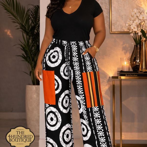 Tribal Combi Aso-Oke Pocket Pant, Black & White