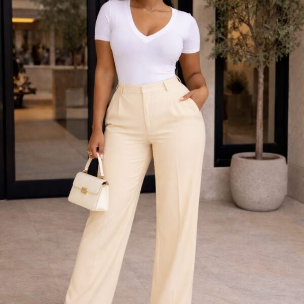 Plus Lengthy Wide Leg Pant, Nude
