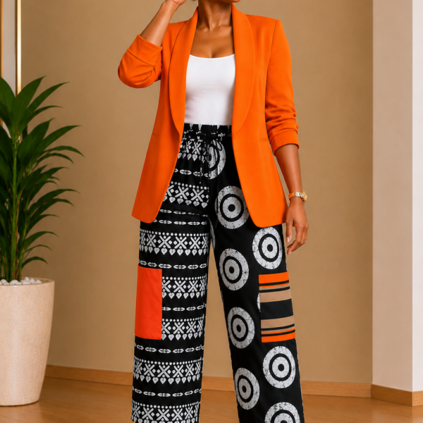 Tribal Combi Aso-Oke Pocket Capri Pant, Black & White