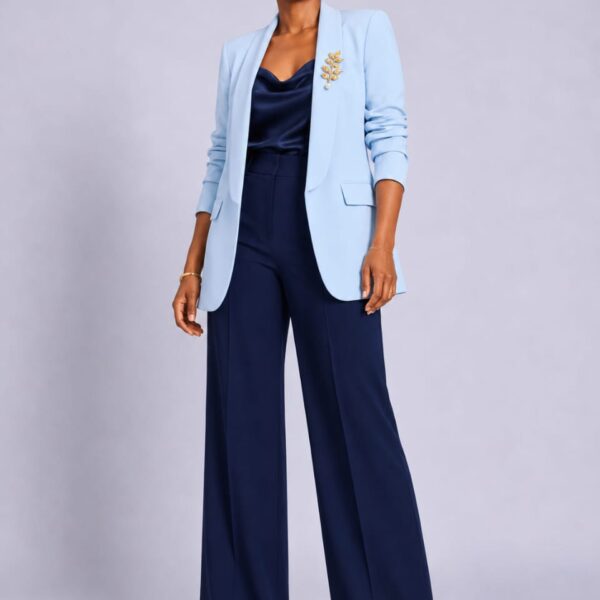 Plus Slimfit Ruched Sleeve Blazer, Azure Blue