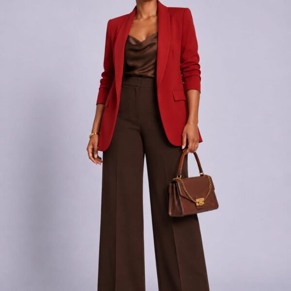 Plus Slimfit Ruched Sleeve Blazer, Red