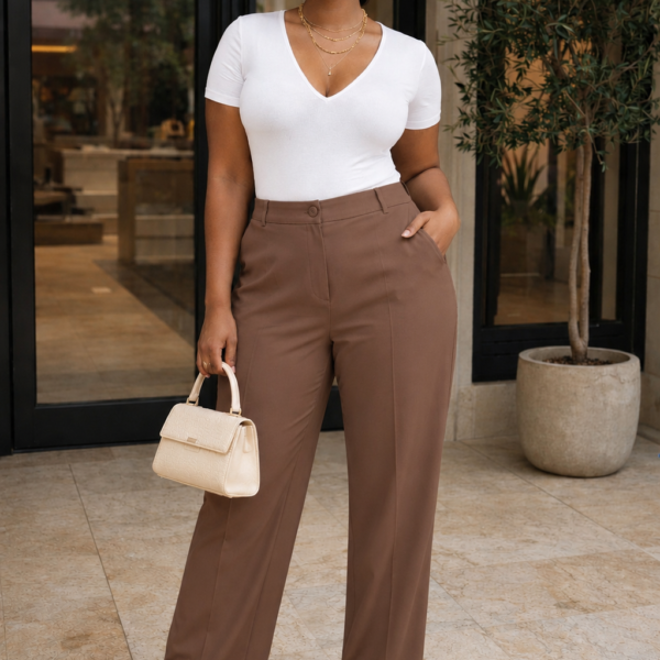 Plus Lengthy Wide Leg Pant, Coffee