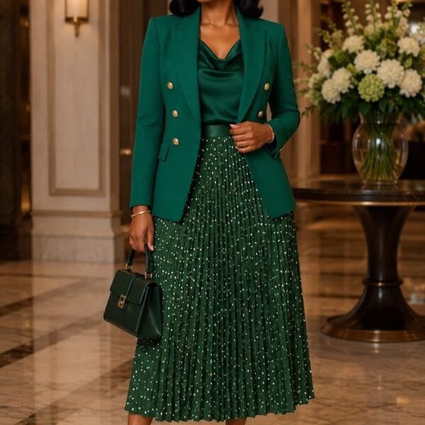Polka Dot Pleated Skirt, Green