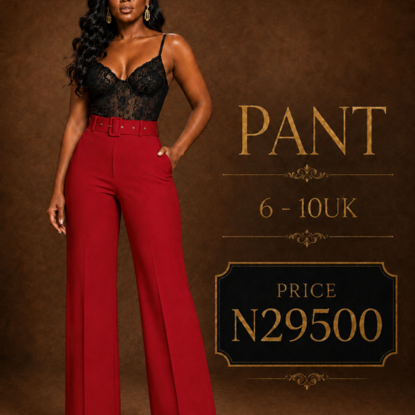 Belted Wide Leg Pant, Red
