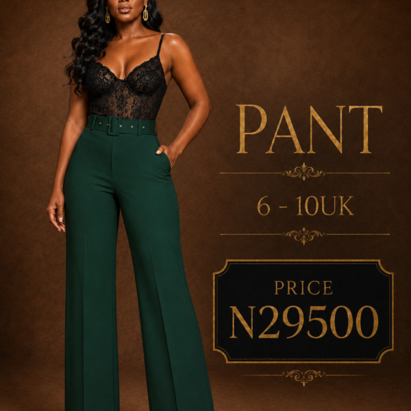Belted Wide Leg Pant, Green
