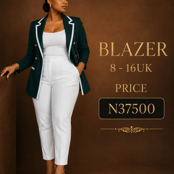 White Detail Blazer, Green
