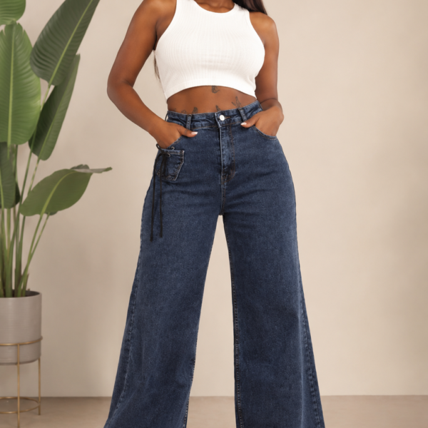Straight Leg Lace-Up Jeans, Dark blue