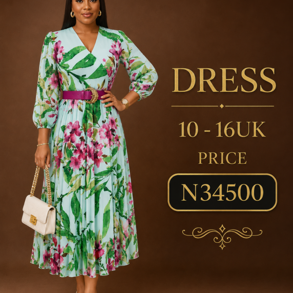 Green floral pleated dress