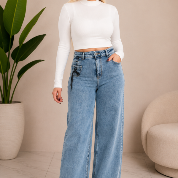 Straight Leg Lace-Up Jeans, Stonewashed