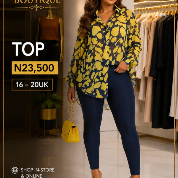 Multicoloured Chiffon Long Top, Yellow