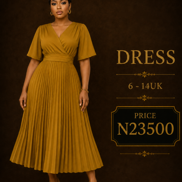 Belted Pleated Gown, Yellow