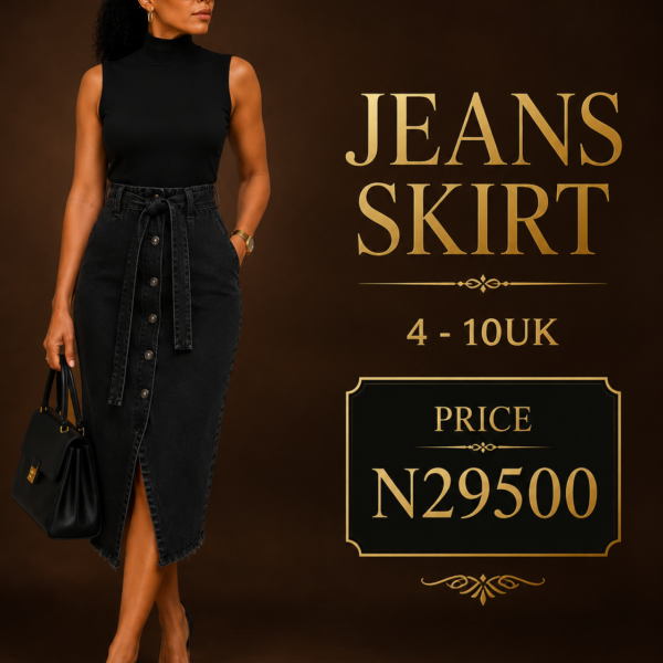 Button Detail Jeans Skirt, Black