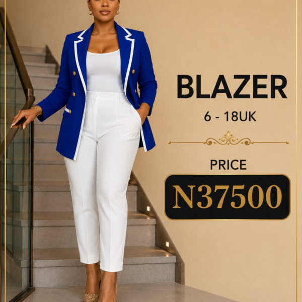 White Detail Blazer, Royal Blue