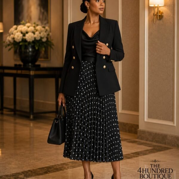 Polka Dot Pleated Skirt, Black