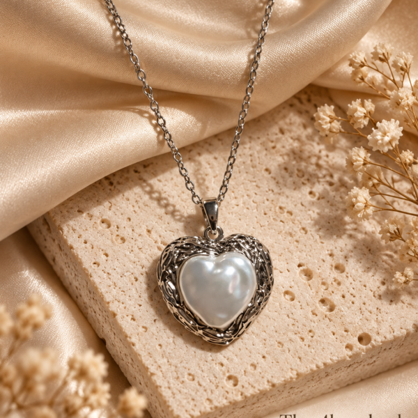 Silver Pearl Heart Necklace