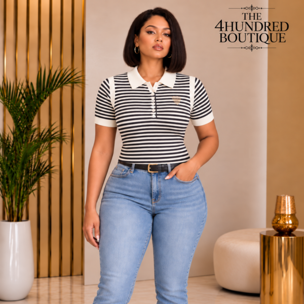 Knitted Polo Top, Cream