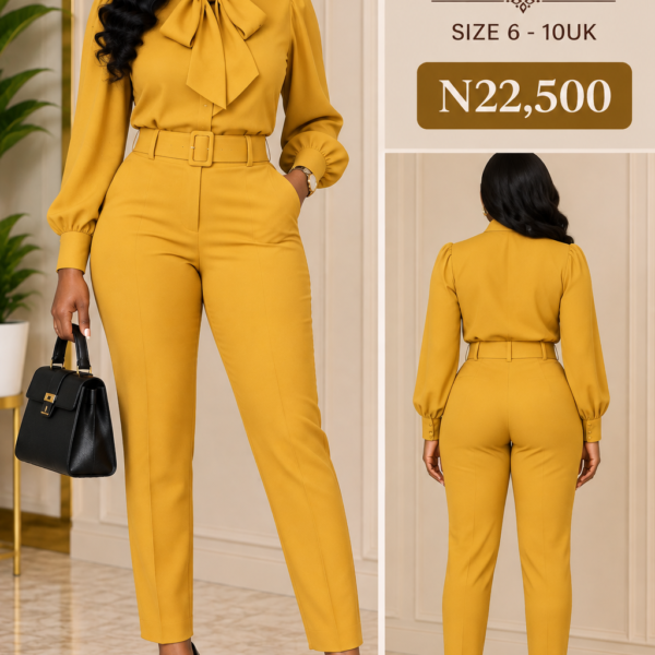 Belted Peg Leg Pant, Mustard