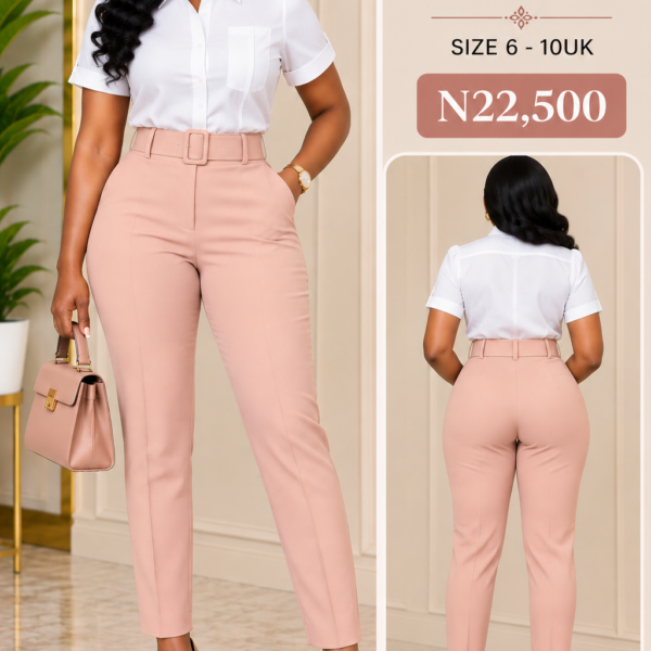 Belted Peg Leg Pant, Nude Pink
