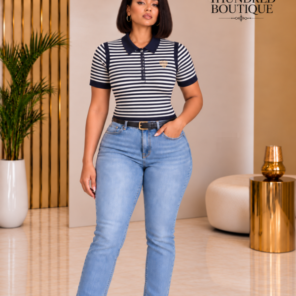 Knitted Polo Top, Navy