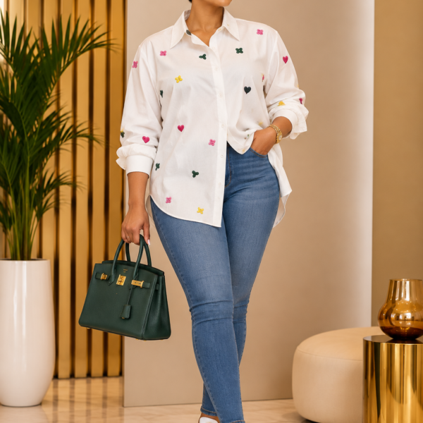 Heart And Spade Long Sleeve Shirt, White
