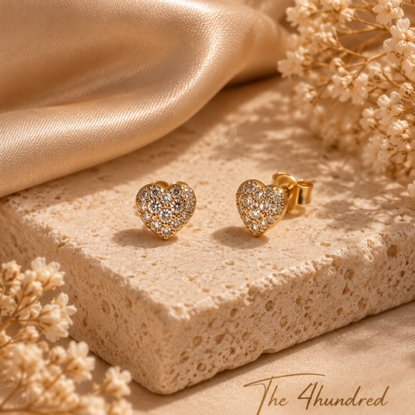 Stoned Heart Stud Earrning, Gold