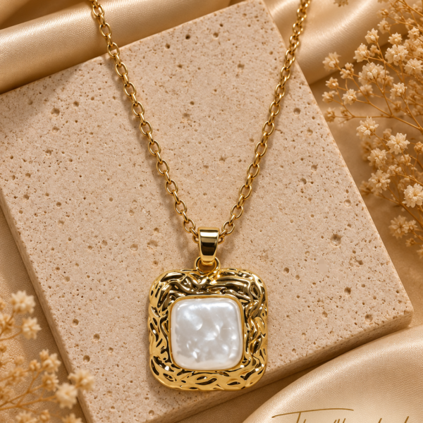 Gold Pearl Square Necklace