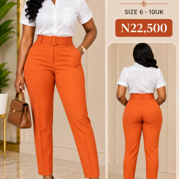 Belted Peg Leg Pant, Orange