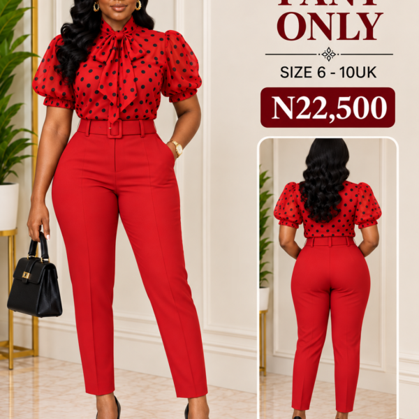 Belted Peg Leg Pant, Red