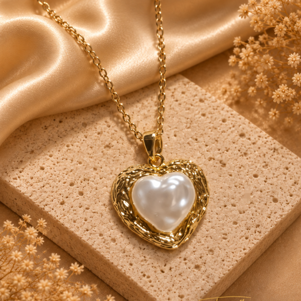 Gold Pearl Heart Necklace