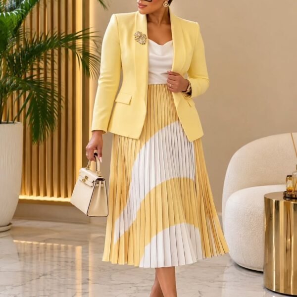Asymmetric Pleated Skirt, Yellow