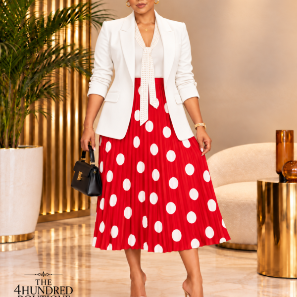 Bold Polka Dot Pleated Skirt, Red
