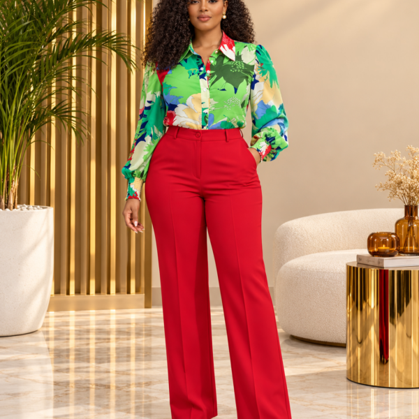 Floral Puff Sleeve Shirt, Green
