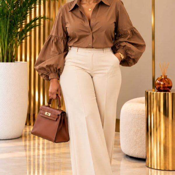 Ballon Sleeve Shirt, Brown